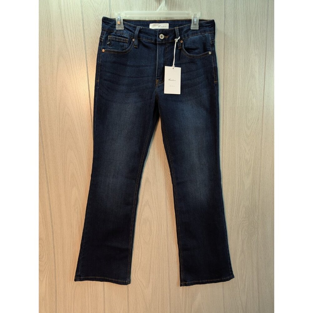 Kancan Jeans Womens 30 Blue Flared Mid Rise Dark Wash Denim 5 Pocket Jeans New - Picture 1 of 12